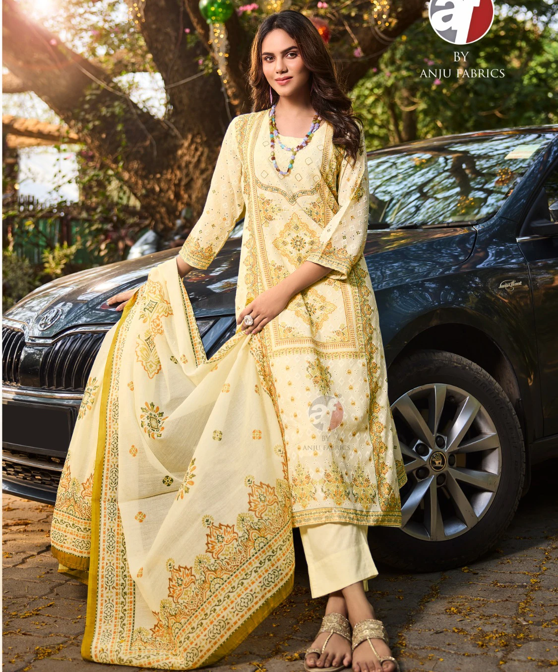 Anju Fabrics Flairs Vol 3 Cotton Schiffli Wholesale Readymade Salwar Suit Catalog — Wholesale Salwar Suits, Anju fabric wholesale from Surat — view 1